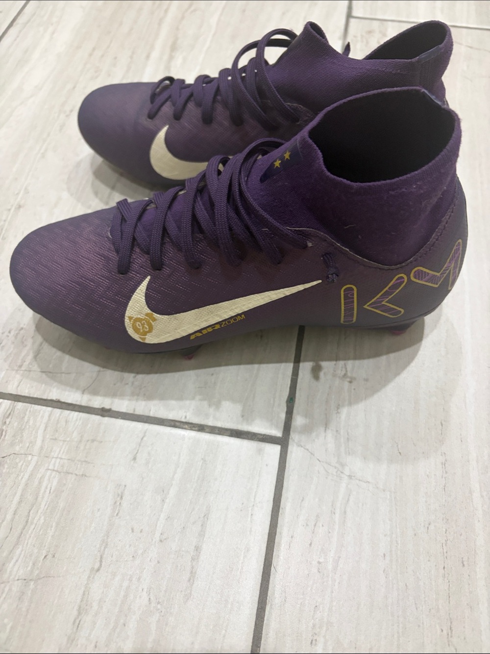 Nike Kids Purple and Gold Mbappe soccer cleats!!!!